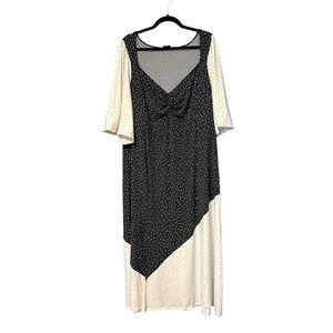 Torrid Polka Dot Colorblock Midi Dress Black White Sweetheart Neck Size 3 NWT